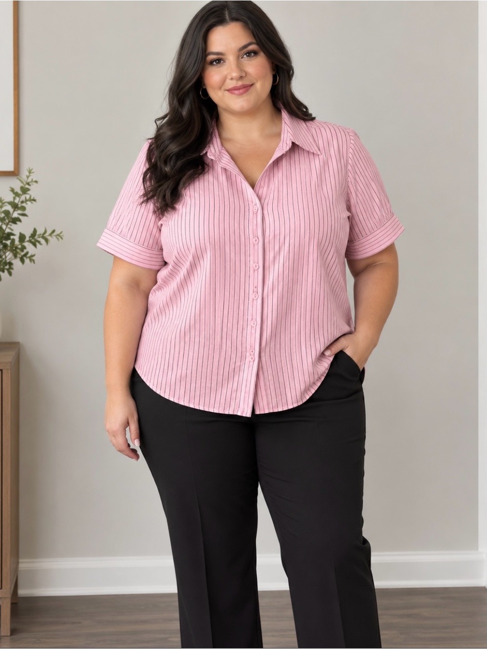 Vintage Dressbarn Pinstripe Button-Up Business Casual Blouse Women’s 14/16W